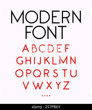Schriftart aus Buchstaben und Zahlen. Vektor. Lineare, dünne, konturförmige Buchstaben. Lateinische Schriftart. Pinkfarbene glamouröse Buchstaben. Damen&rsquo;Stil. Alle Buchstaben sind getrennt. Vollständiges Alphabet. Moderner Stil. Stock Vektor