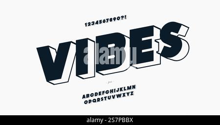 Vector Vibes Schriftart moderner Stil trendige Typografie für Dekoration, Logo, Sommerparty Poster, T-Shirt, Buch, Karte, Banner, Druck, Stempel. Cooles Alphabet. Trendige Schriftart. 10 Episoden Vector Vibes Schriftart moderner Stil Stock Vektor