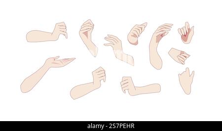 Pack Cartoon-Hände in verschiedenen Gesten. Vektorabbildungen auf isoliertem Hintergrund. Pack Cartoon-Hände in verschiedenen Gesten Stock Vektor