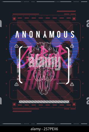 Abstrakte technische Posterschablone mit HUD-Elementen. Cyber-Kultur, moderner Flyer für Web und Print. Hacking, Cyberpunk futuristisches Poster. Programmierung und virtuelle Umgebungen. Stock Vektor