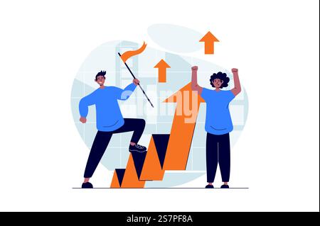 Teamwork-Webkonzept mit Charakterszene. Männer arbeiten zusammen, entwickeln Projekte und steigern die Einkommen. Personensituation in flacher Bauweise. Vektorillustration für Marketingmaterial in sozialen Medien. Stock Vektor