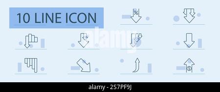 Symbol für Finanz- und Markttrends. Pfeil nach unten, Prozentsatz, Ablegen, Spalte, Kurve, Wachstum, Geld, Finanzen, Erholung, Risiko Stock Vektor