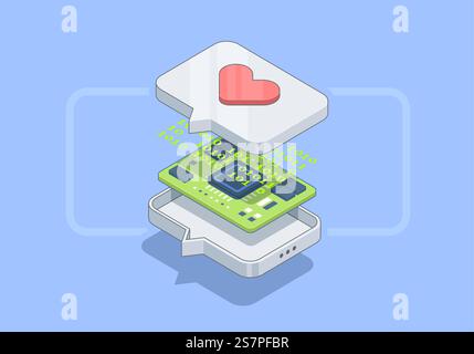 Like oder Herzvektor moderne Symbole. Designelemente für soziale Netzwerke, isometrische Illustration. Stock Vektor