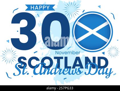 Happy St Andrew Day Vector Illustration am 30. November mit Schottland Flagge in National Holiday Celebration Flat Cartoon Blue Background Design Stock Vektor