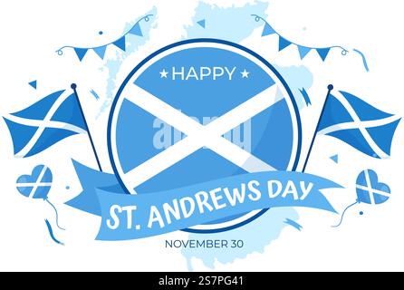 Happy St Andrew Day Vector Illustration am 30. November mit Schottland Flagge in National Holiday Celebration Flat Cartoon Blue Background Design Stock Vektor