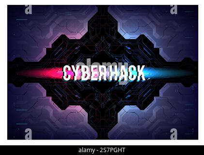 Programmierung und virtuelle Umgebungen. Moderner Flyer für Web und Print. Hacking, Cyberpunk futuristisches Poster. Abstrakte technische Posterschablone mit HUD-Elementen. Cyber-Kultur, Stock Vektor