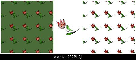 Blumenschmuck. Setzen Sie nahtlose Muster in handgezeichnetem Stil. Druck in handgezeichnetem Stil, für Stoffe, Verpackungen, Dekoration usw. Stock Vektor