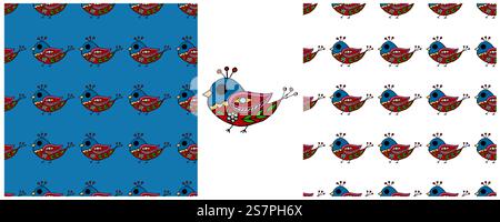 Volksvogel-Ornament. Legen Sie nahtlose Muster im Handstil fest, die für Stoffe, Textilien usw. erstellt wurden Stock Vektor