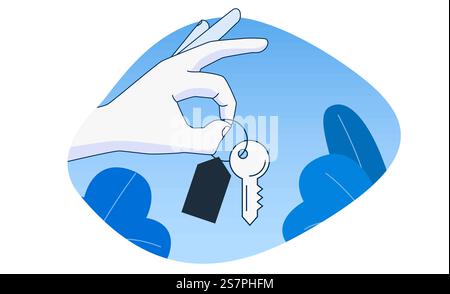 Hand hält einen Schlüssel. Gestalte den Cartoon-Stil. Vektorabbildung. Hand hält einen Schlüssel. Gestalte den Cartoon-Stil. Stock Vektor