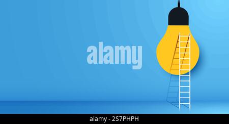 Treppen zur Glühbirne. Idee, Ziel und Innovationskonzept. Vektorabbildung. Treppen zur Glühbirne. Idee, Ziel und Innovationskonzept. Stock Vektor