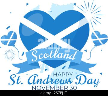 Happy St Andrew Day Vector Illustration am 30. November mit Schottland Flagge in National Holiday Celebration Flat Cartoon Blue Background Design Stock Vektor
