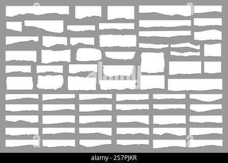Set aus weißen Papierstückchen, isoliert auf grauem Hintergrund. Vektorillustration Stock Vektor