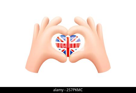 Die britische Flagge in Form eines Handherzes. Vereinigtes Königreich Großbritannien und Nordirland. Britisches Flaggenkonzept. Vektorabbildung... Die britische Flagge in Form eines Handherzes. Vereinigtes Königreich Großbritannien und Nordirland. Britisches Flaggenkonzept. Vektor Stock Vektor