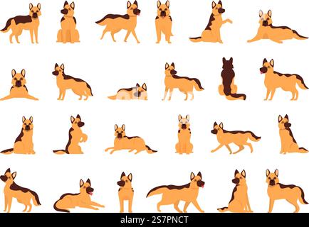 Deutsche Schäferhund-Ikonen setzen Cartoon-Vektor. Polizeihund. Anima canine. Deutsche Schäferhund-Ikonen setzen Cartoon-Vektor. Polizeihund Stock Vektor