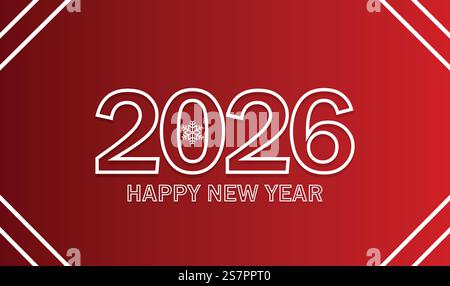 Grußkarte für das neue Jahr 2026, Banner, Poster. Roter Hintergrund. Vektorabbildung. Stock Vektor