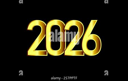 2026 goldener Text auf schwarzem Hintergrund. Festlicher Hintergrund für Ihr Design. Vektorabbildung. Stock Vektor