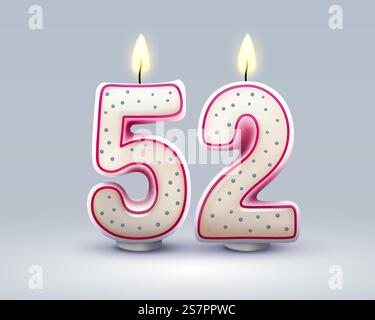 Alles Gute zum Geburtstag. 52 Jahrestag des Geburtstages, Kerze in Form von Zahlen. Vektorabbildung. Alles Gute zum Geburtstag. 52 Jahrestag des Geburtstages, Kerze in Form von Zahlen. Vektor Stock Vektor