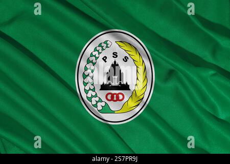 Pringsewu, lampung; 20. Januar 2025; Logo der Flagge des indonesischen Fußballvereins der 1. Liga PSS Sleman mit strukturiertem Material Stockfoto