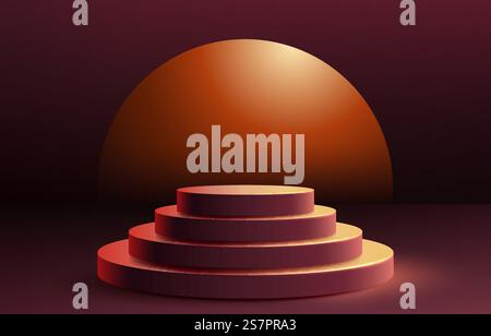 Minimalistisches Podium mit Beleuchtung, Bühne Podium Szene mit für Award, Dekor Element Hintergrund. Vektorabbildung. Minimalistisches Podium mit Beleuchtung, Bühne Podium Szene mit für Award, Dekor Element Hintergrund. Vektor Stock Vektor