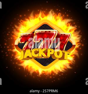 Brennender Spielautomat gewinnt den Jackpot. Fire Casino Konzept. Heiß 777. Vektorabbildung. Brennender Spielautomat gewinnt den Jackpot. Fire Casino Konzept. Heiß 777 Stock Vektor