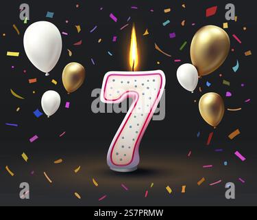 Happy Birthday Years Jubiläum der Person Geburtstag, Kerze in Form von Zahlen sieben des Jahres. Vektorabbildung. Happy Birthday Years Jubiläum der Person Geburtstag, Kerze in Form von Zahlen sieben des Jahres. Vektor Stock Vektor
