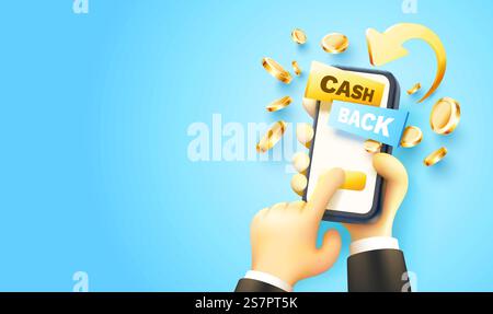 Cash-Back-Service, Smartphone-Banner für finanzielle Zahlungen. Vektorabbildung. Cash-Back-Service, Smartphone-Banner für finanzielle Zahlungen. Vektor Stock Vektor