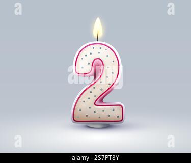 Happy Birthday Years Jubiläum der Person Geburtstag, Kerze in Form von Zahlen zwei des Jahres. Vektorabbildung. Happy Birthday Years Jubiläum der Person Geburtstag, Kerze in Form von Zahlen zwei des Jahres. Vektor Stock Vektor