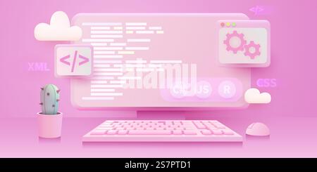Banner für Webentwicklung, Codierung und Programmierung. Computercode. Vektorabbildung. Banner für Webentwicklung, Codierung und Programmierung. Computercode. Stock Vektor