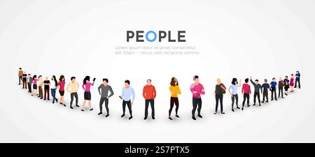 Gruppe von Personen, die in der Schlange bleiben. Unser Teamkonzept. Hintergrund mit Leerzeichen für Text. Geschäftsleute. Vektorabbildung. Gruppe von Personen, die in der Schlange bleiben. Unser Teamkonzept. Hintergrund mit Leerzeichen für Text. Geschäftsleute. Stock Vektor