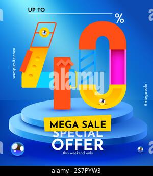 40 Prozent Rabatt. Rabatt auf kreative Komposition. Verkaufssymbol mit dekorativen Gegenständen und Podium. Werbebanner und Poster. Vektorabbildung... 40 Prozent Rabatt. Rabatt auf kreative Komposition. Verkaufssymbol mit dekorativen Gegenständen und Podium. Werbebanner und Poster. Stock Vektor