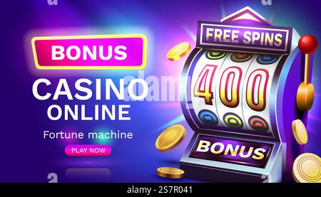 Slots Free Spins 400, Promo Flyer Poster, Bannerspiel spielen. Vektor. Slots Free Spins 400, Promo Flyer Poster, Bannerspiel spielen. Vektorabbildung Stock Vektor