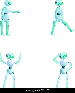 Symbole für Robotertechnologie setzen den Cartoon-Vektor. Moderner elektronischer Roboter. Künstliche Intelligenz. Symbole für Robotertechnologie setzen den Cartoon-Vektor. Moderner elektronischer Roboter Stock Vektor