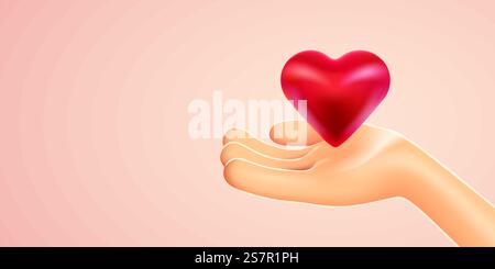 Gesundheit, Medizin, Wohltätigkeit oder valentinstag Konzept - Nahaufnahme der Hand mit rotem Herz. Vektorabbildung. Gesundheit, Medizin, Wohltätigkeit oder valentinstag Konzept - Nahaufnahme der Hand mit rotem Herz. Stock Vektor