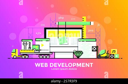 Dünne Linie glatte Verläufe flache Design-Banner für Web Development für Websites und mobile Websites, einfach zu bedienen und in hohem Maße anpassbar. Modernes Vektor-Illustrationskonzept, isoliert auf weißem Hintergrund. Stock Vektor