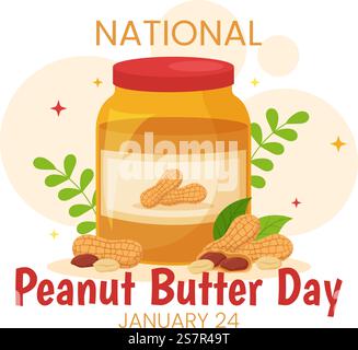 Nationale Erdnussbutter Tag Vektor Illustration am 24 Januar mit Glas Erdnussbutter Butters für Poster oder Banner im flachen Cartoon Hintergrund Design Stock Vektor