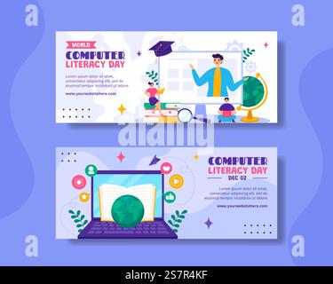 Computer Alphabetisierung Tag Horizontale Banner Illustration Flache Cartoon Hand Gezeichnete Vorlagen Hintergrund Stock Vektor
