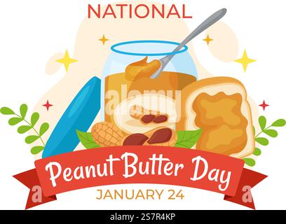 Nationale Erdnussbutter Tag Vektor Illustration am 24 Januar mit Glas Erdnussbutter Butters für Poster oder Banner im flachen Cartoon Hintergrund Design Stock Vektor