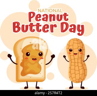 Nationale Erdnussbutter Tag Vektor Illustration am 24 Januar mit Glas Erdnussbutter Butters für Poster oder Banner im flachen Cartoon Hintergrund Design Stock Vektor
