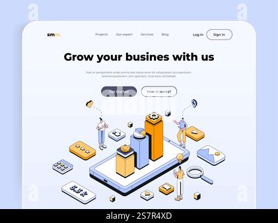 Modernes isometrisches Designkonzept für Social Media Marketing für Websites und mobile Websites. Vorlage für Landing-Page. Einfach zu bearbeiten und anzupassen. Vektorabbildung Stock Vektor