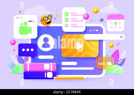 Entwurf eines Online-Schulungskonzepts für Websitebanner, -Präsentationen, -Poster und -Werbung. 3D-Vektordarstellung Stock Vektor