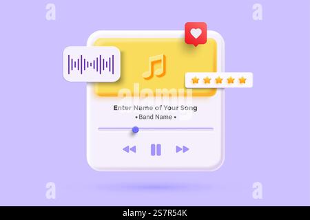 Modernes 3D Rendering minimales Audio-Musik-Player-Konzept. Audio-Medien-Wiedergabe steuert. Vektorgrafik 3D Stock Vektor