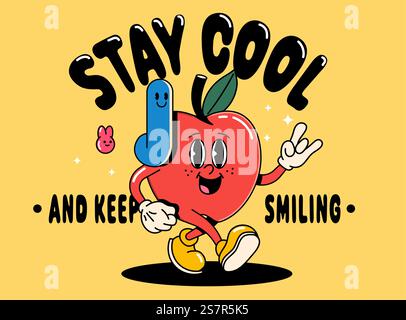 Lustige Cartoon-Figur von Apple. Kann als Aufkleber, Poster, Drucke verwendet werden. Die Comic-Elemente im trendigen Retro-Cartoon-Stil. Vektorabbildung Stock Vektor