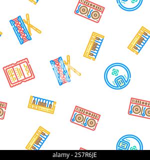 Retro Musik Vintage Party Vektor nahtlose Muster dünne Linie Illustration. Nahtloses Muster für Vintage-Partys im Retro-Stil Stock Vektor