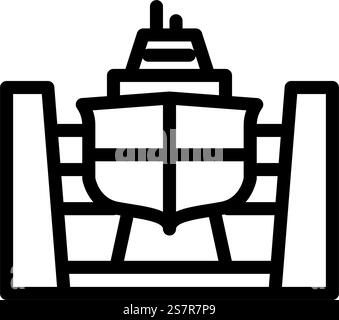 Werftfertigung Prozesslinie Symbolvektor. Schild für den Herstellungsprozess der Werft. Schwarze Abbildung des isolierten Kontursymbols. Werftfertigung Prozesslinie Symbol Vektor-Illustration Stock Vektor