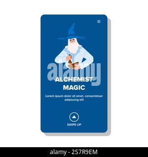 Fantasy-Alchemist-Zaubervektor. halloween-Tisch, Flaschengift, Glaslabor Fantasy Alchemist Magie Web flache Zeichentrickillustration. Fantasy-Alchemist-Zaubervektor Stock Vektor