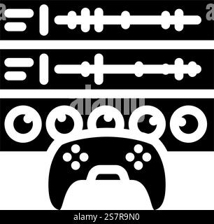 Sound Design Spielentwicklung Glyphe Icon Vektor. Sounddesign-Spieleentwicklungsschild. Isolierte Symboldarstellung. Sound Design Spielentwicklung Glyphe Icon Vektor Illustration Stock Vektor