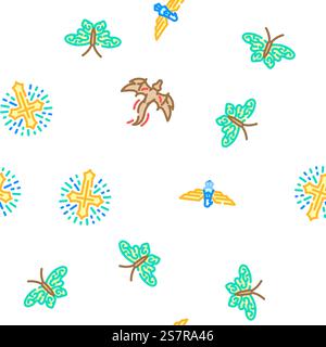 Tattoo Retro Vintage Vektor nahtlose Muster dünne Linie Illustration. Tattoo Retro Vintage nahtlose Muster Vektor Stock Vektor