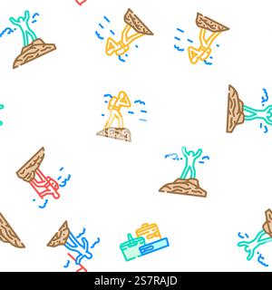 Bergsteigen Werkzeug Sport Vektor nahtlose Muster dünne Linie Illustration. Bergsteigerwerkzeug Sport Vektor nahtloses Muster Stock Vektor