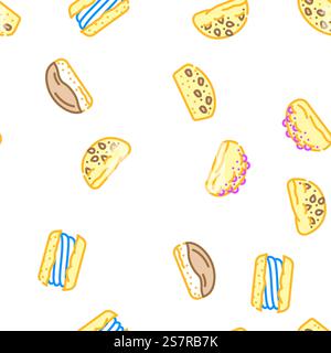 Brötchen Brot Burger Hamburger Vektor nahtlose Muster dünne Linie Illustration. Brötchen Brot Burger Hamburger Vektor nahtlose Muster Stock Vektor