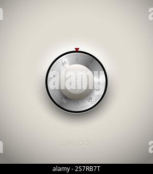 Realistische Kombination aus Metall- und Kunststoffelement mit sicherer Verriegelung auf weißem Hintergrund. Rundskala aus Edelstahl. Vektorsymbol oder Designelement. Realistische Kombination aus Metall- und Kunststoffelement mit sicherer Verriegelung auf weißem Hintergrund. Rundskala aus Edelstahl. Vektorsymbol oder Designelement Stock Vektor